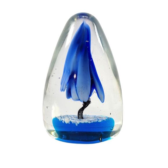 Blue Flower Glass Heavy Paperweight Decorative and Collectible - Picture 2 of 9